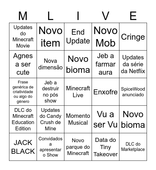 Minecraft Live 2026 Bingo Card