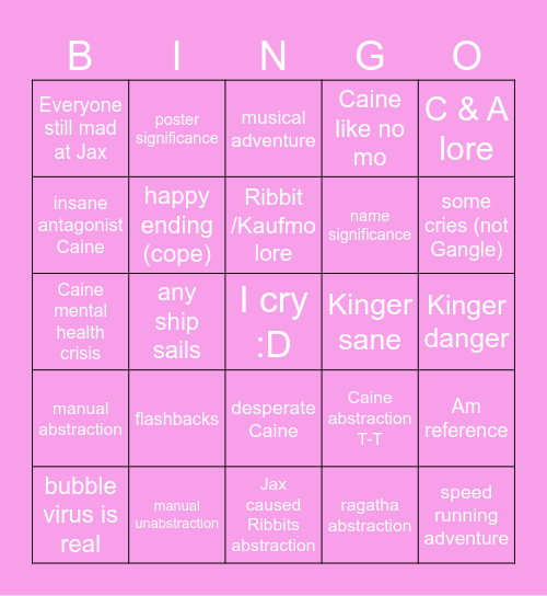 TADC FINALEEEE Bingo Card