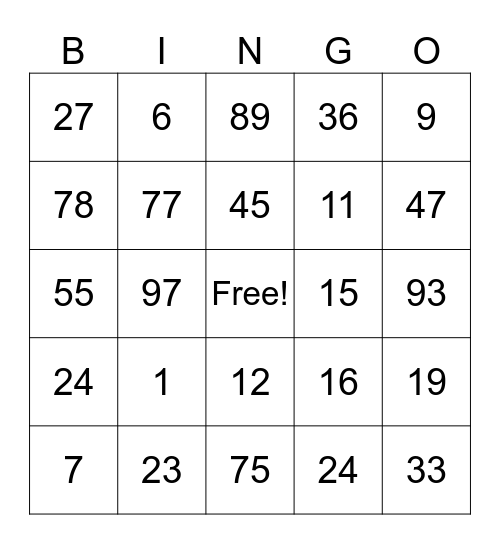 Untitled Bingo Card