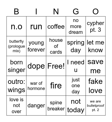 bts manifestation card Bingo Card