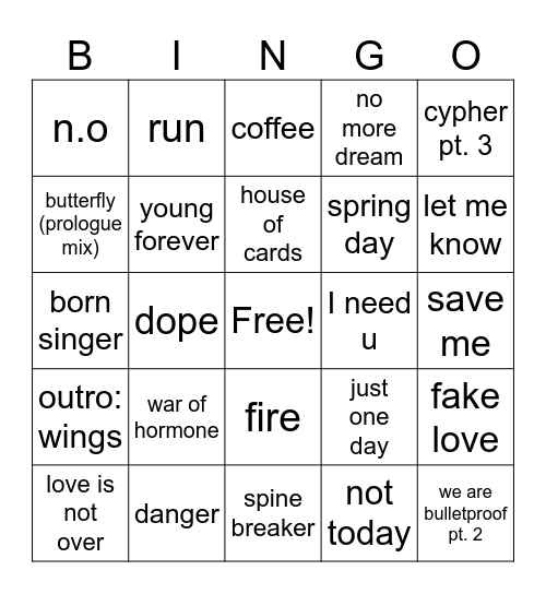 bts manifestation card Bingo Card