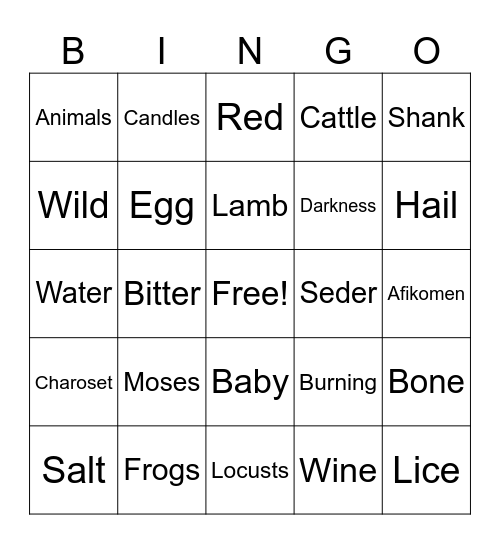 Passover Bingo Card