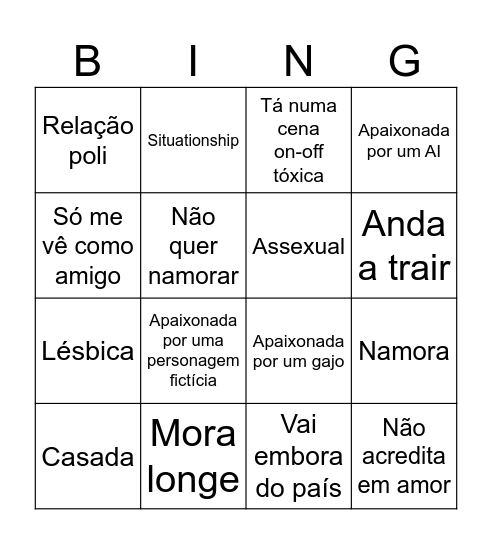 Raparigas pelas quais eu tenho interesse Bingo Card