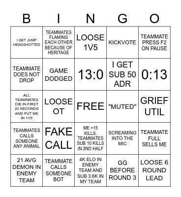 Mental Institution Bingo Card