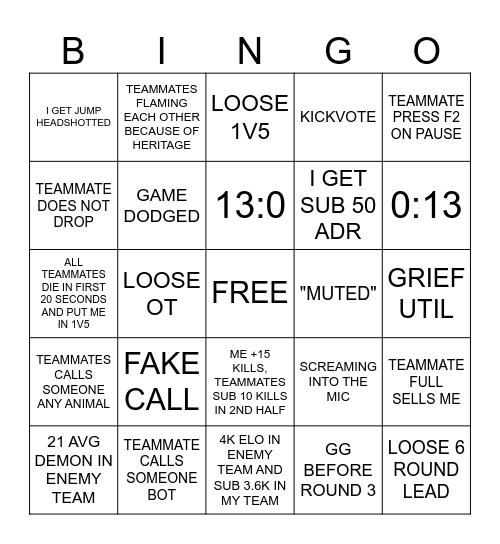 Mental Institution Bingo Card