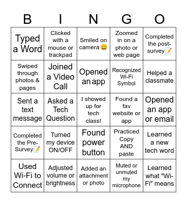 TECH TRAINING BINGO Card