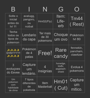 Pokémon Bingo Card