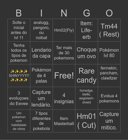 Pokémon Bingo Card