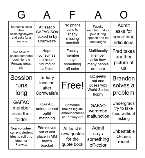 GAFAO OH 2026 Day 2 Bingo Card