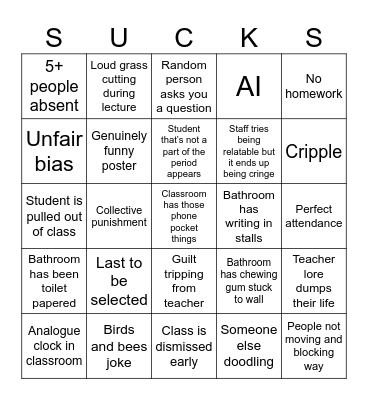 School cliches Bingo Card