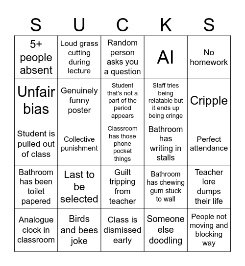 School cliches Bingo Card