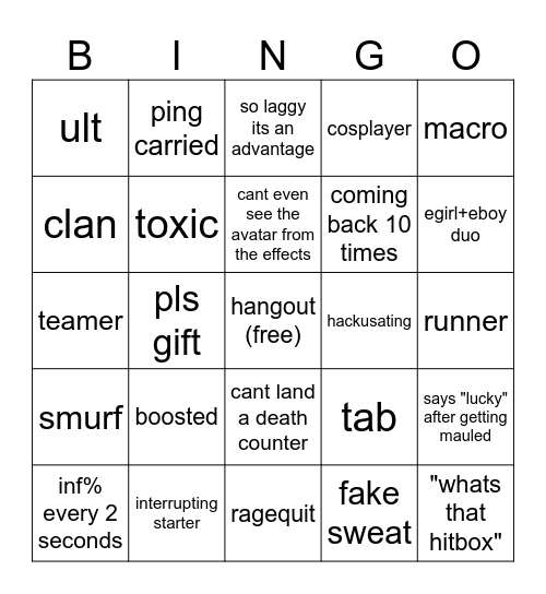 tsb Bingo Card