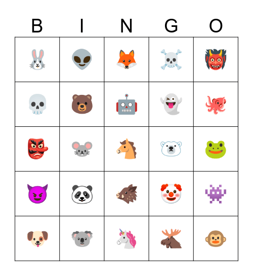 Faces Bingo Card