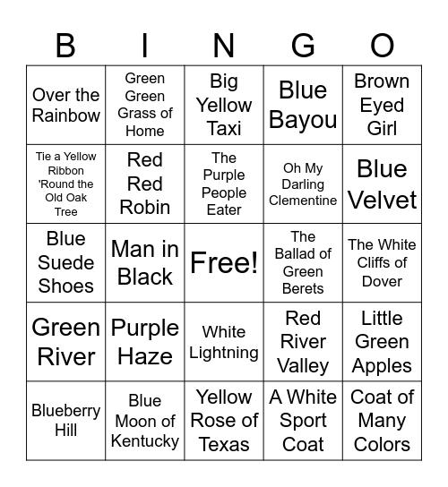 Name the Color Bingo Card