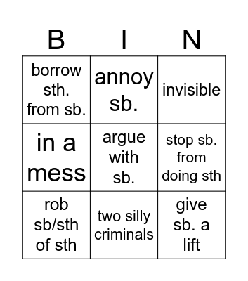 family Bingo Card