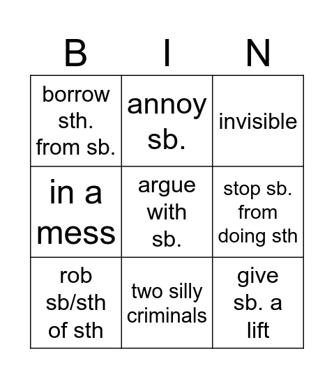 family Bingo Card