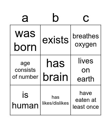Weird kid bingo Card