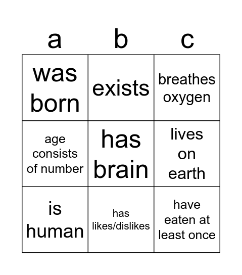 Weird kid bingo Card