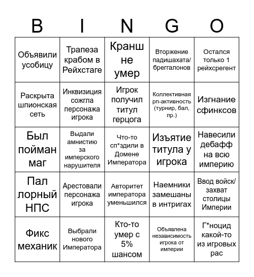 Faenwald-бинго на 4-ый ход Bingo Card
