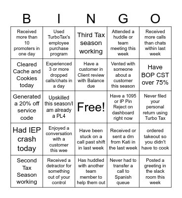 Turbo Tax Bingo 2025 Bingo Card