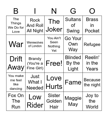 70's Bingo Card
