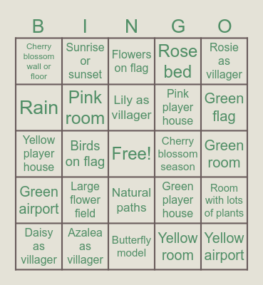 Spring Dream Address Bingo! Bingo Card
