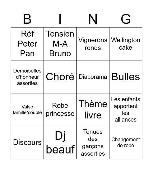 Mariage Bingo Card