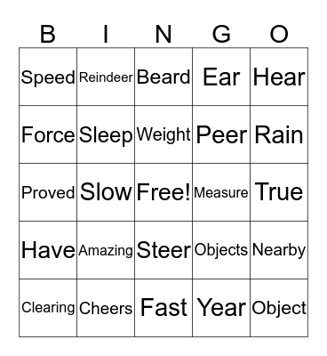 Vocabulary Bingo Card