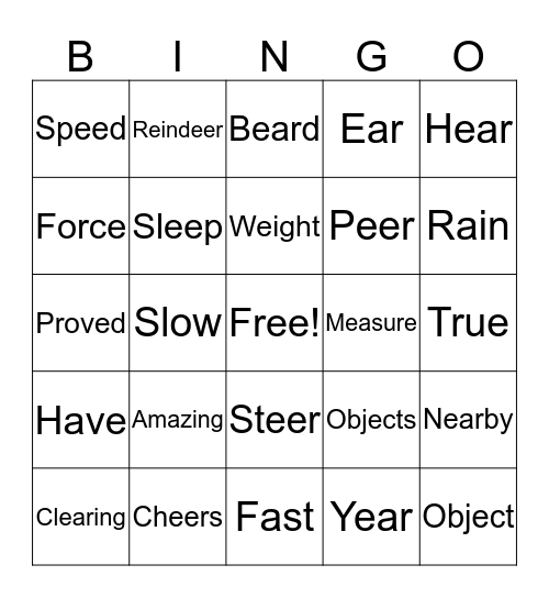 Vocabulary Bingo Card