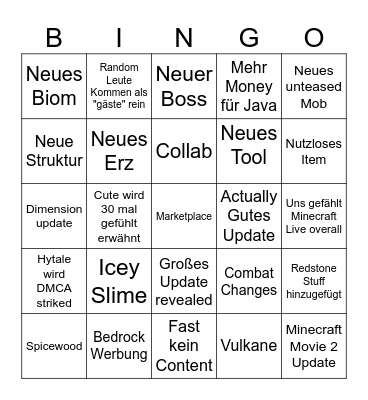 Minecraft Live Bingo März 2026 Bingo Card
