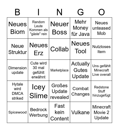Minecraft Live Bingo März 2026 Bingo Card