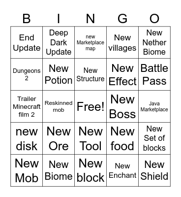 Minecraft Live 26 Bingo Card