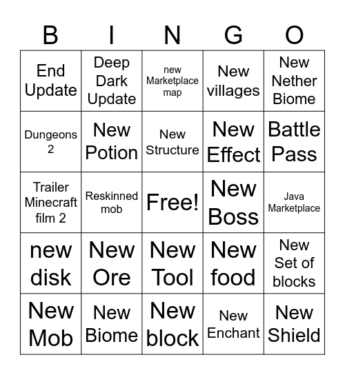 Minecraft Live 26 Bingo Card