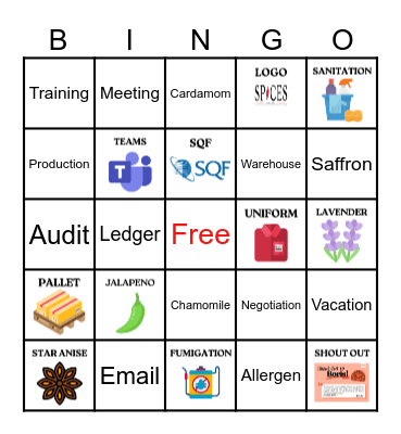 Spices Bingo Card