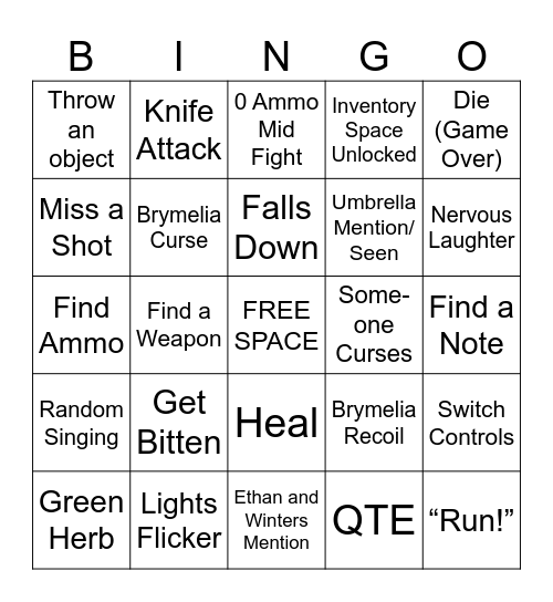Dechart Games RE9 Bingo Card