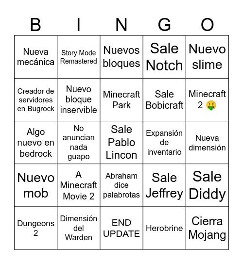 MINECRAFT LIVE 2026 1 Bingo Card