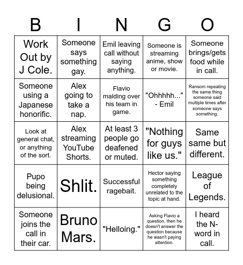 QS/GG Board Bingo Card