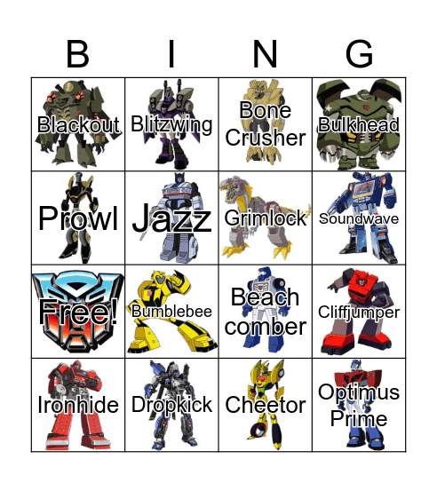 Transformer Bingo Card