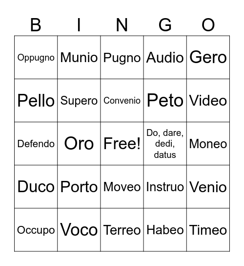 Henle Latin 1 verbs Bingo Card