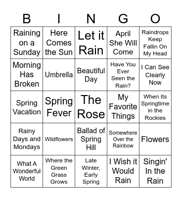 SPRING MUSIC BINGO Card