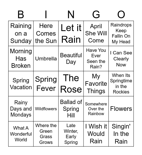 SPRING MUSIC BINGO Card