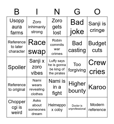 One piece live action Bingo Card