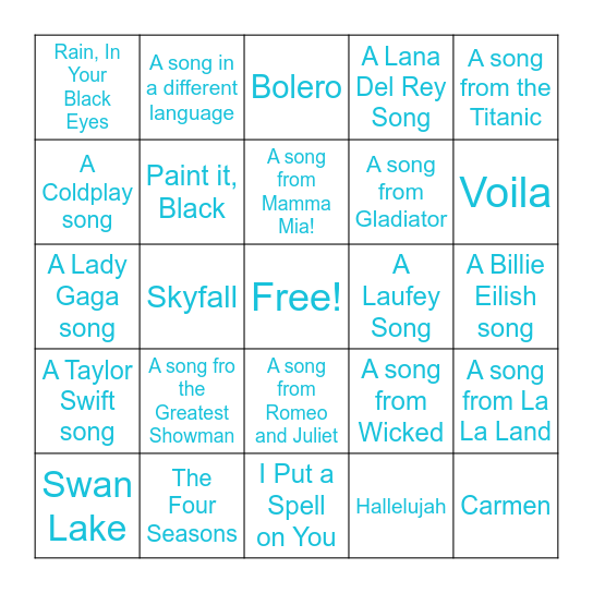 Program Music You Heard Bingo Card