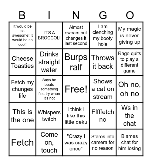 Benny bingo Card
