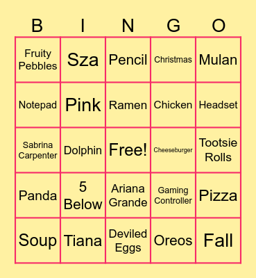 Kinslee's Bingo! Bingo Card