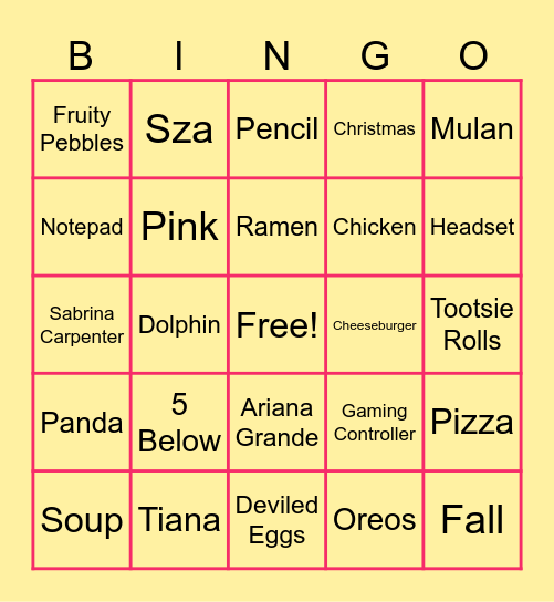 Kinslee's Bingo! Bingo Card