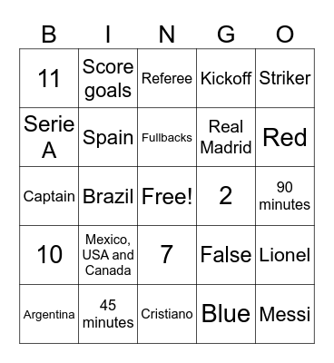 Rafi and Max Soccer Challenge Bingo Card