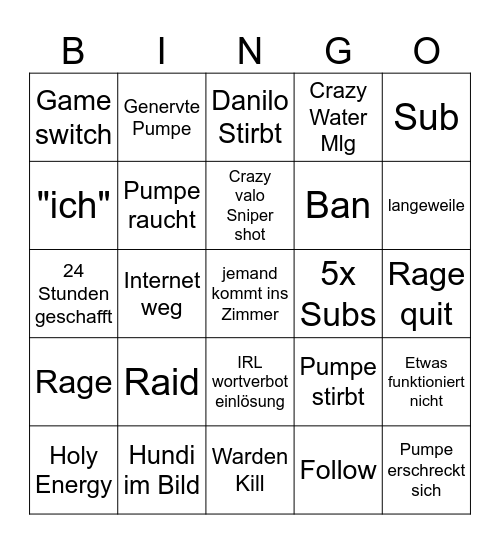 Pumpe Stream Bingo Card