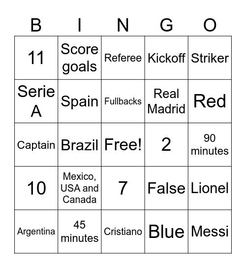 Rafi and Max "Soccer Trivia Bingo" Bingo Card