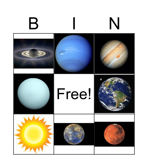 SPACE FUN Bingo Card